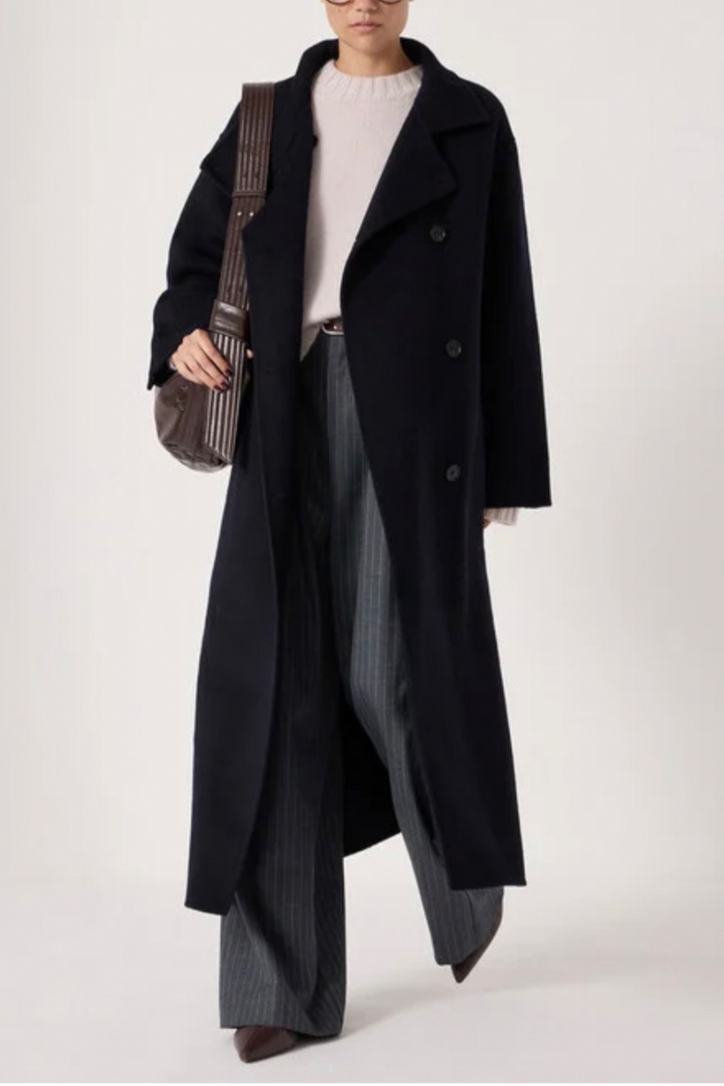 Pure Wool Double Faced Funnel Neck Belted Coat