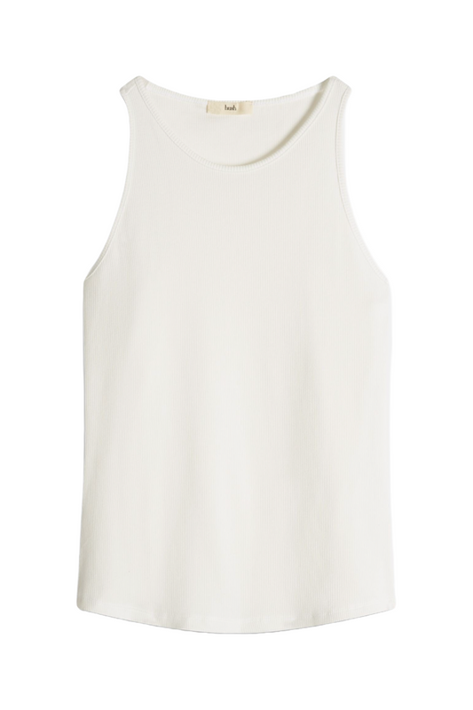 White Ribbed Scooped Vest