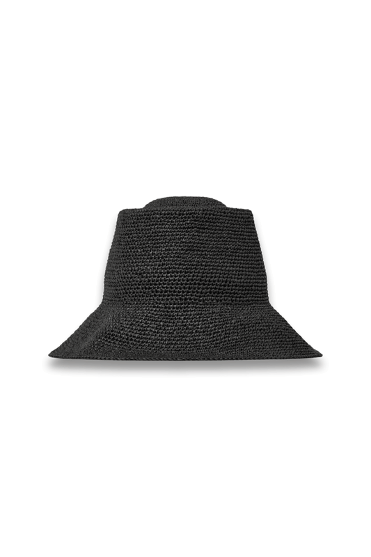 Straw Bucket Hat in Black