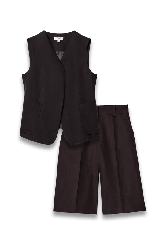 Wrap-Front Waistcoat with Tailored Linen-Blend Longline Shorts