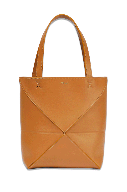 Puzzle Fold Mini Leather Tote Bag In Tan