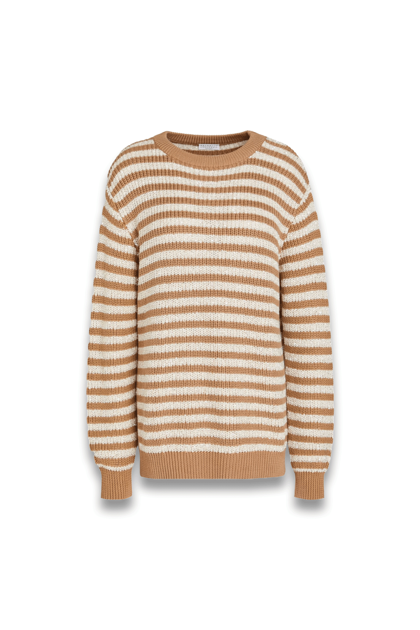 Embellished Striped Ribbed Cotton Sweater