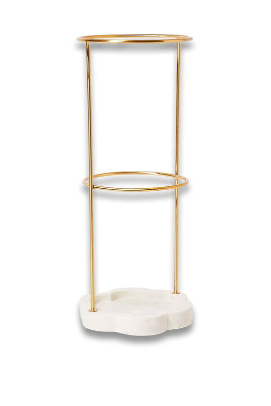 White Marble & Gold Metal Umbrella Stand