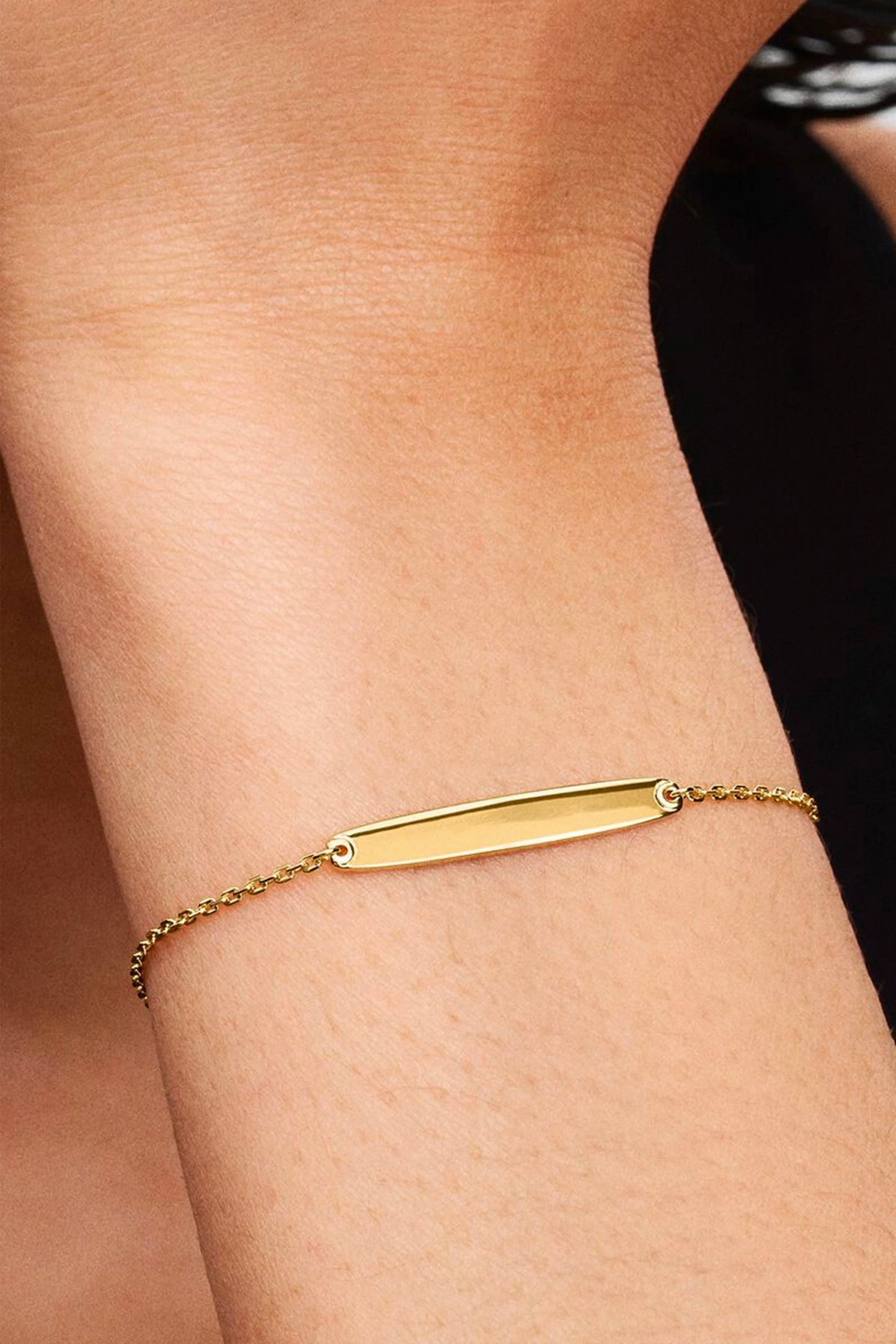 Engravable 14k Gold Plating Bar Chain Bracelet