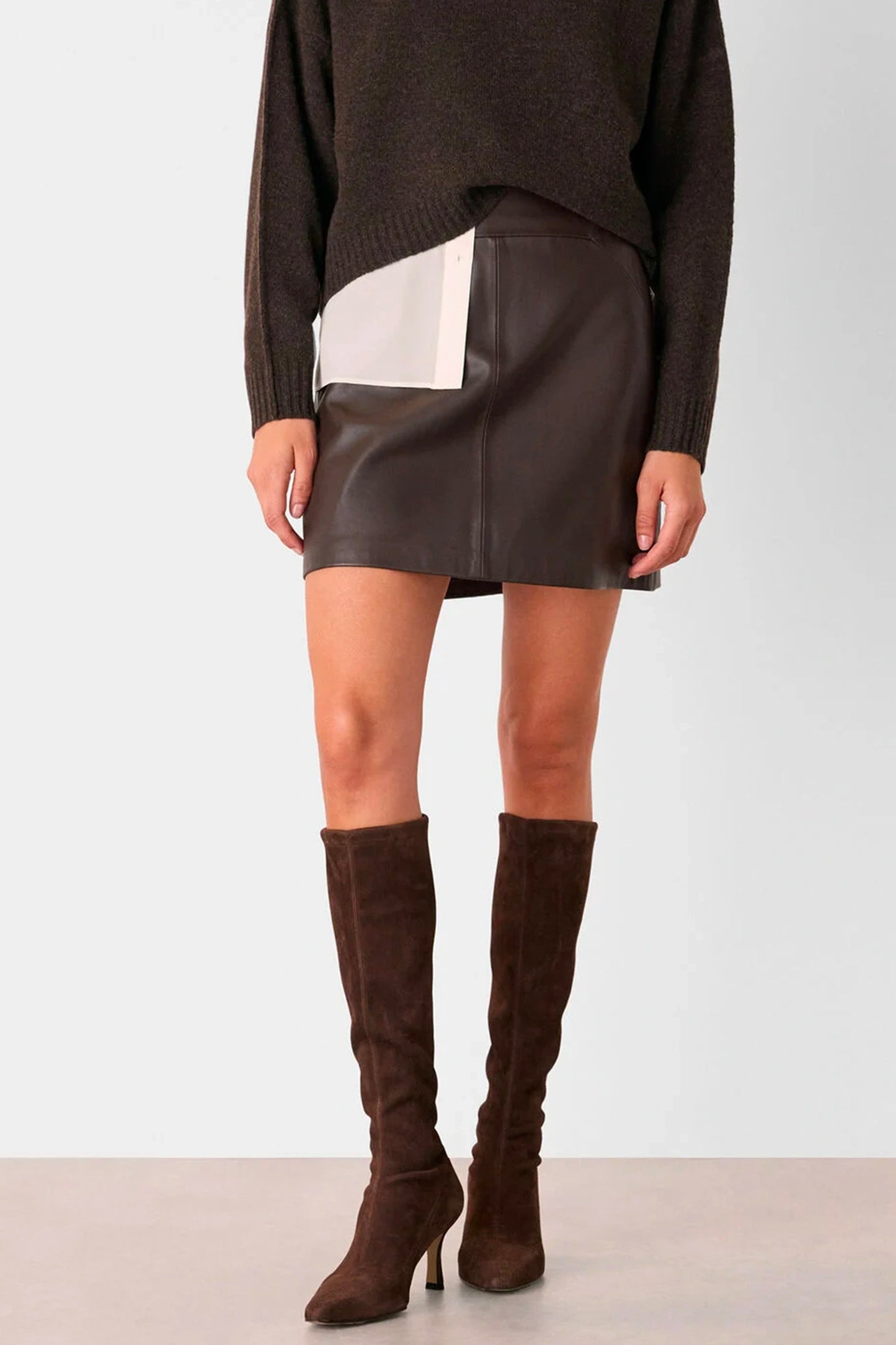 Brown Leather A-line Skirt