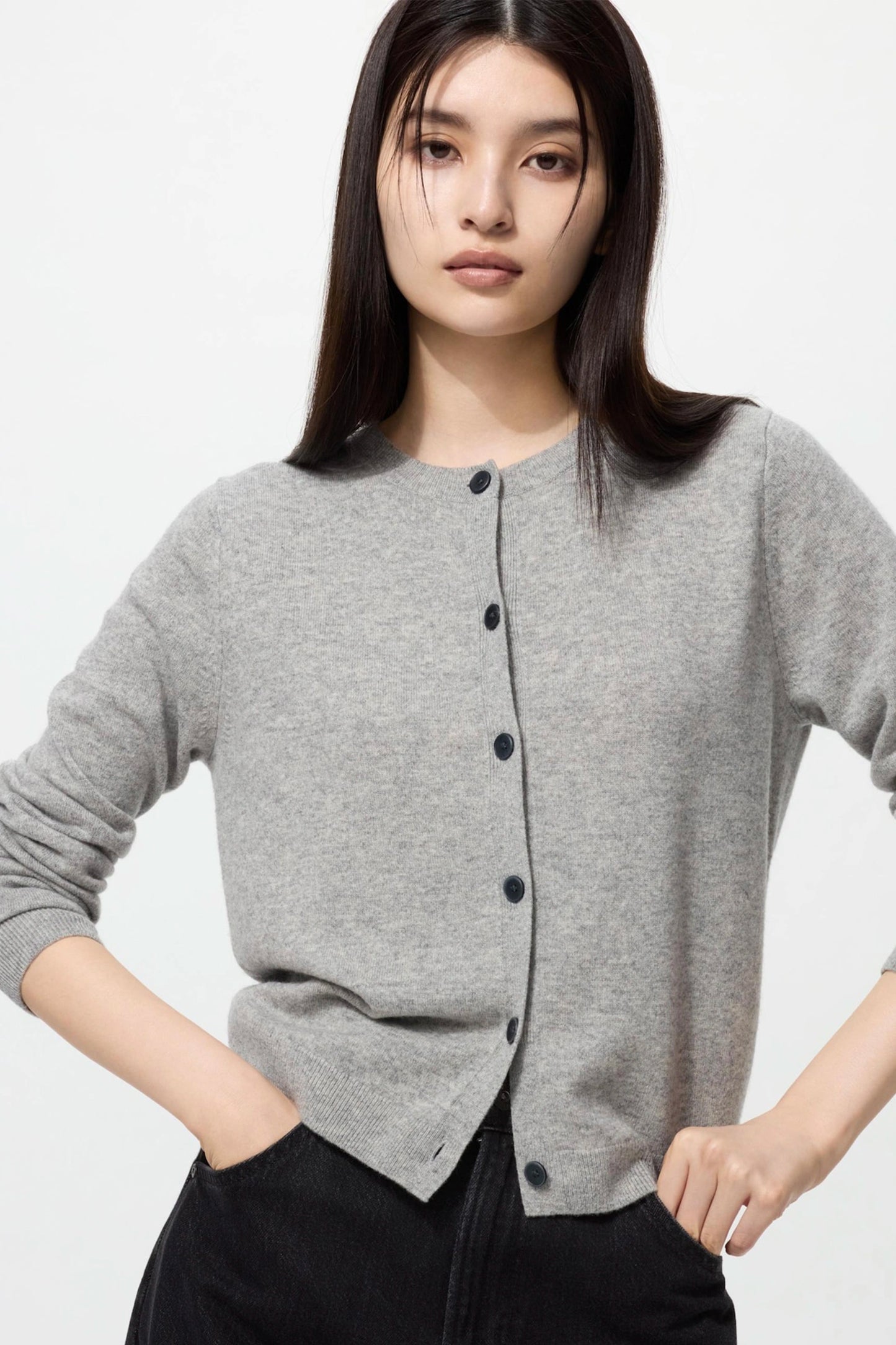 100% Cashmere Crew-neck Short Cardigan