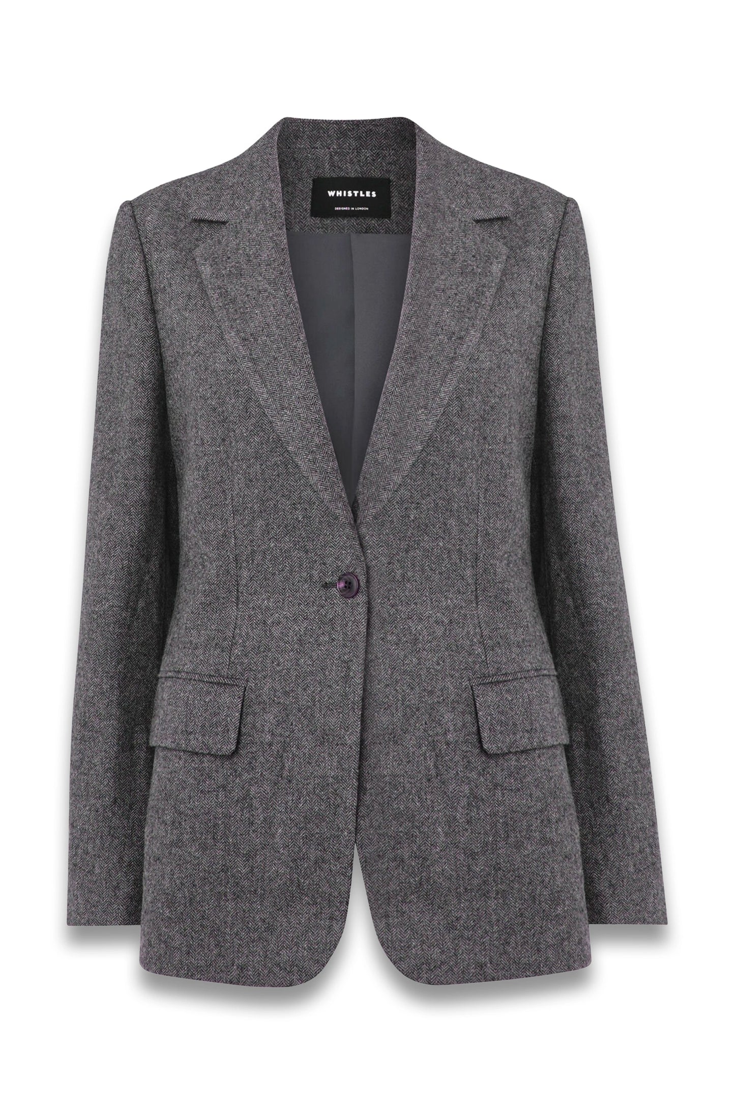Grey Herringbone Wool-blend Blazer