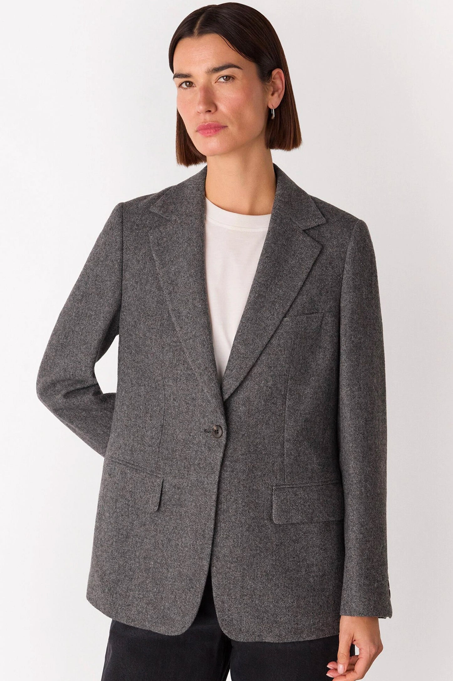 Grey Herringbone Wool-blend Blazer