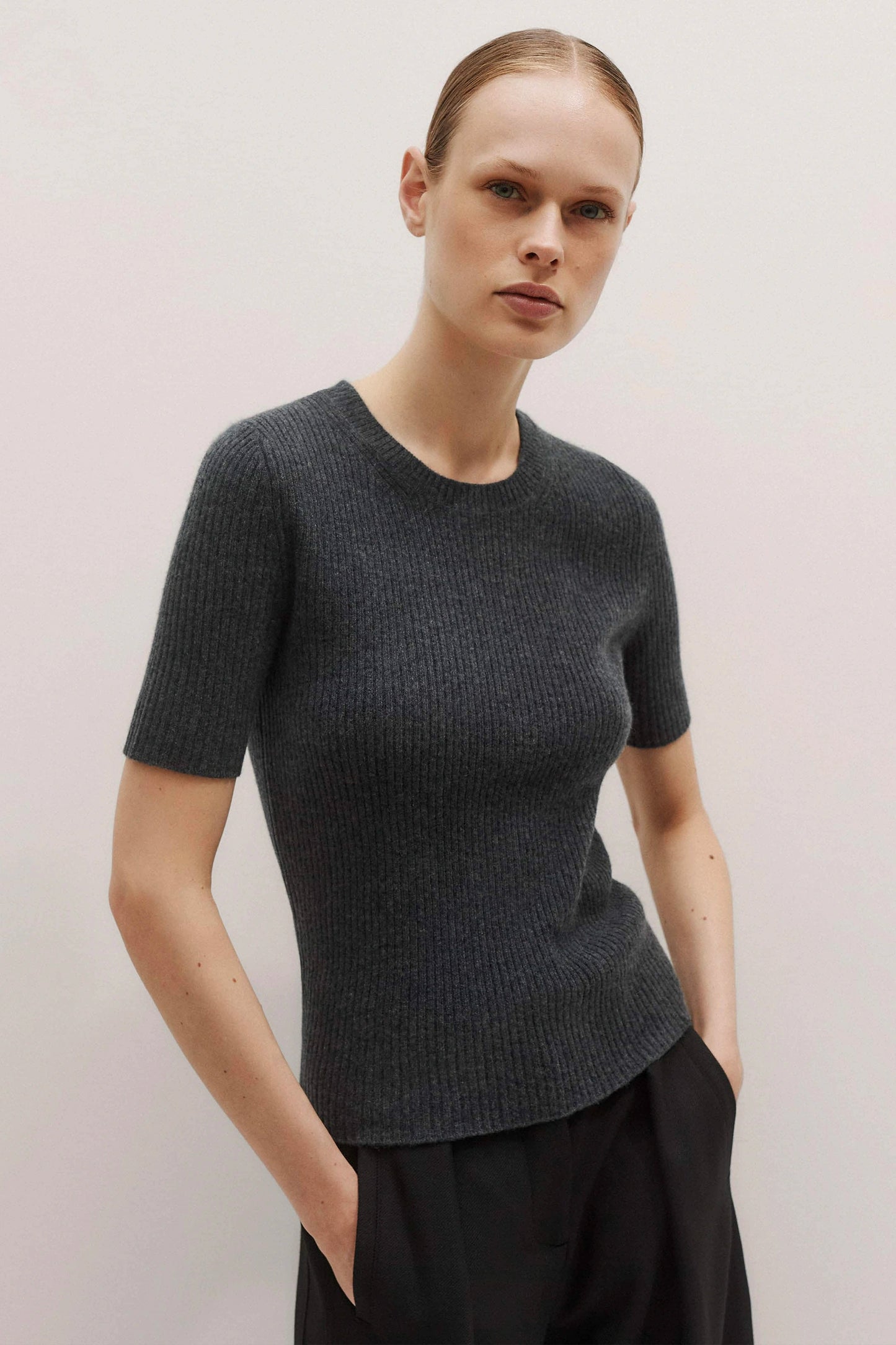 Cashmere Slim Rib Knit Tee
