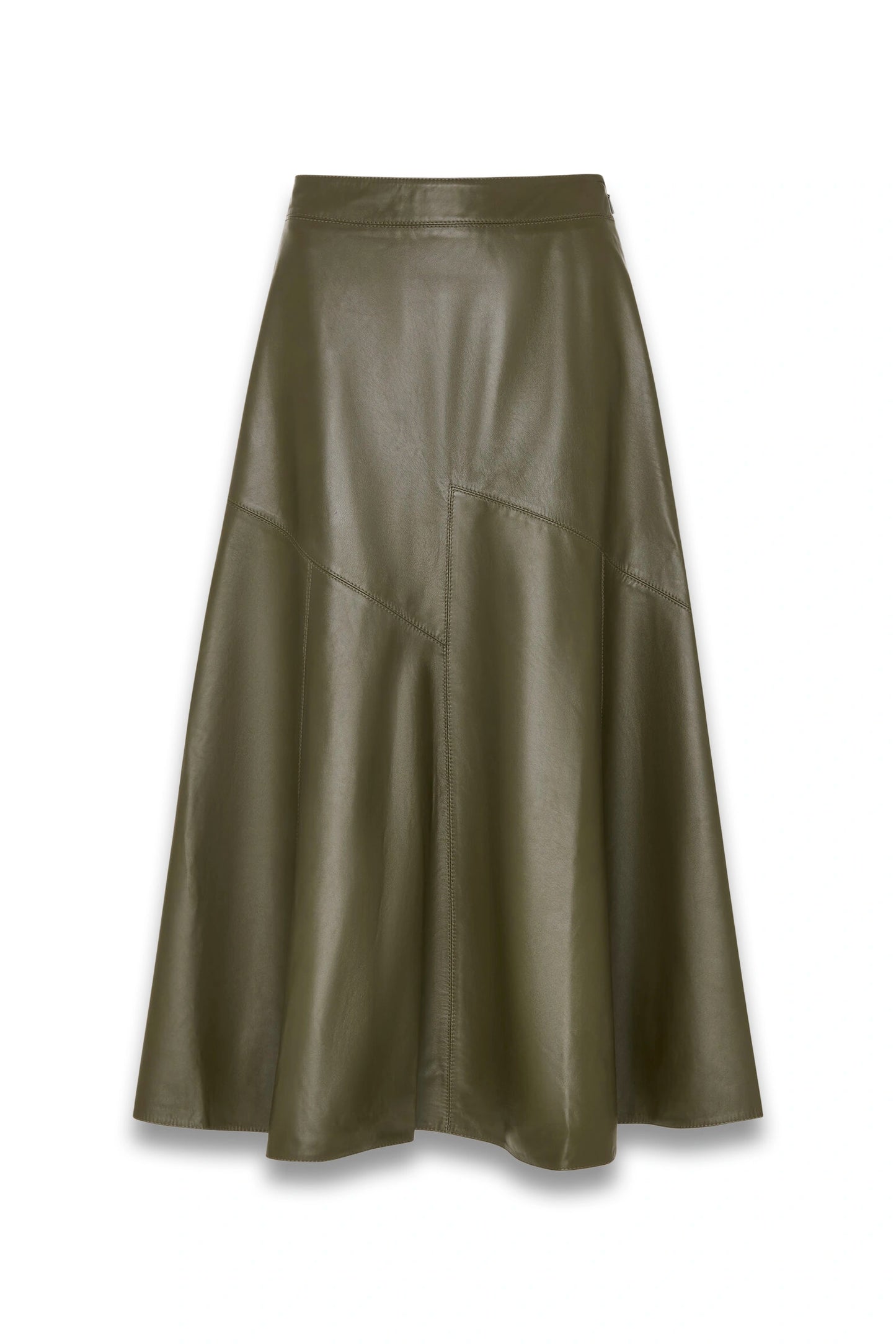Khaki Zig Zag Panel Leather Skirt