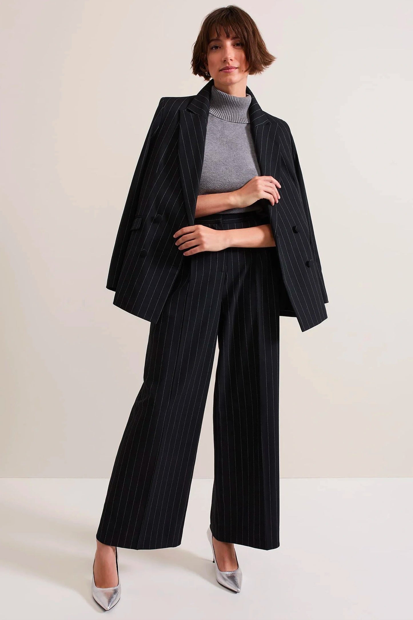 Pia Pinstripe Wide Leg Trousers