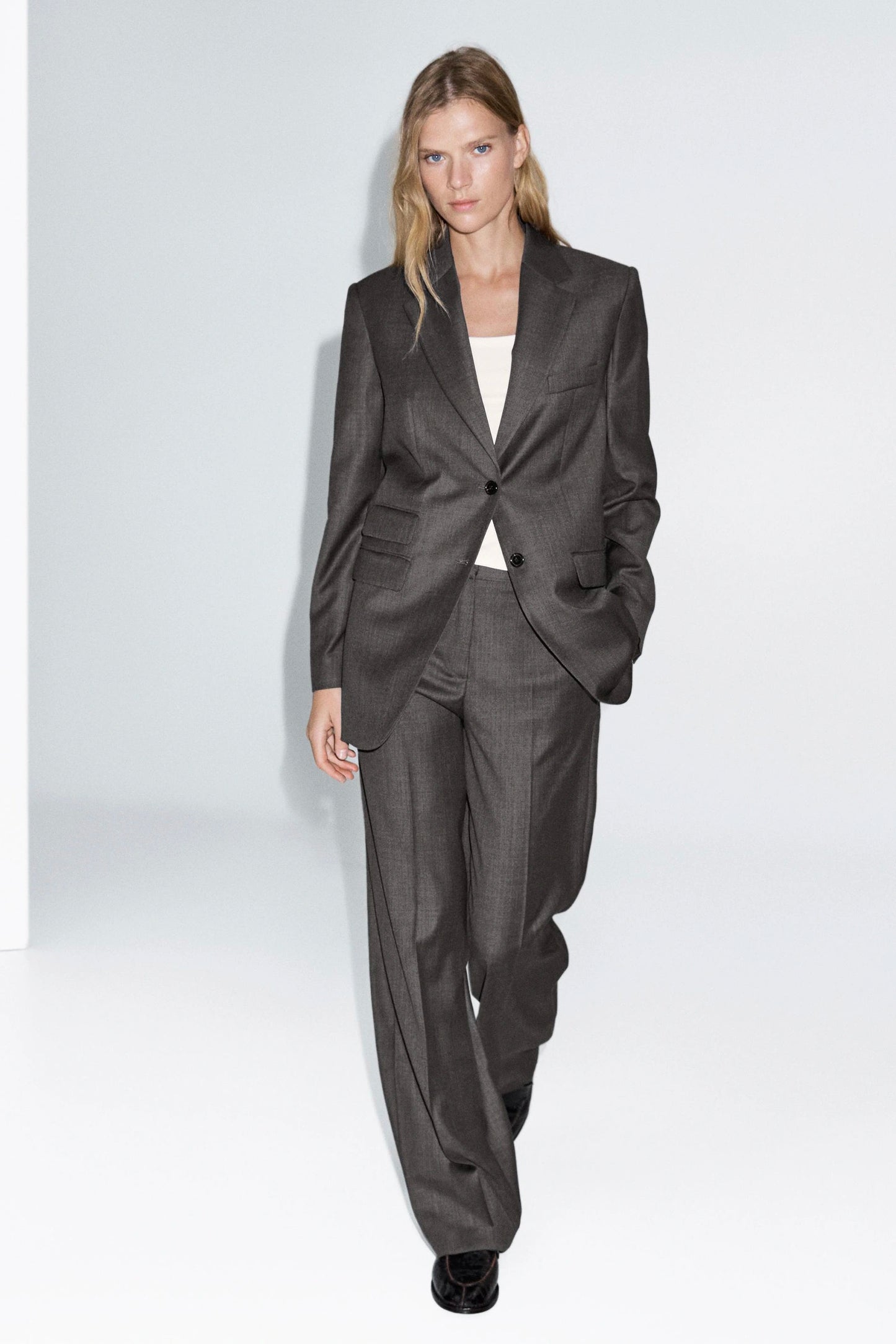 100% Wool Suit Blazer and 100% Wool Wide-leg Suit Trousers