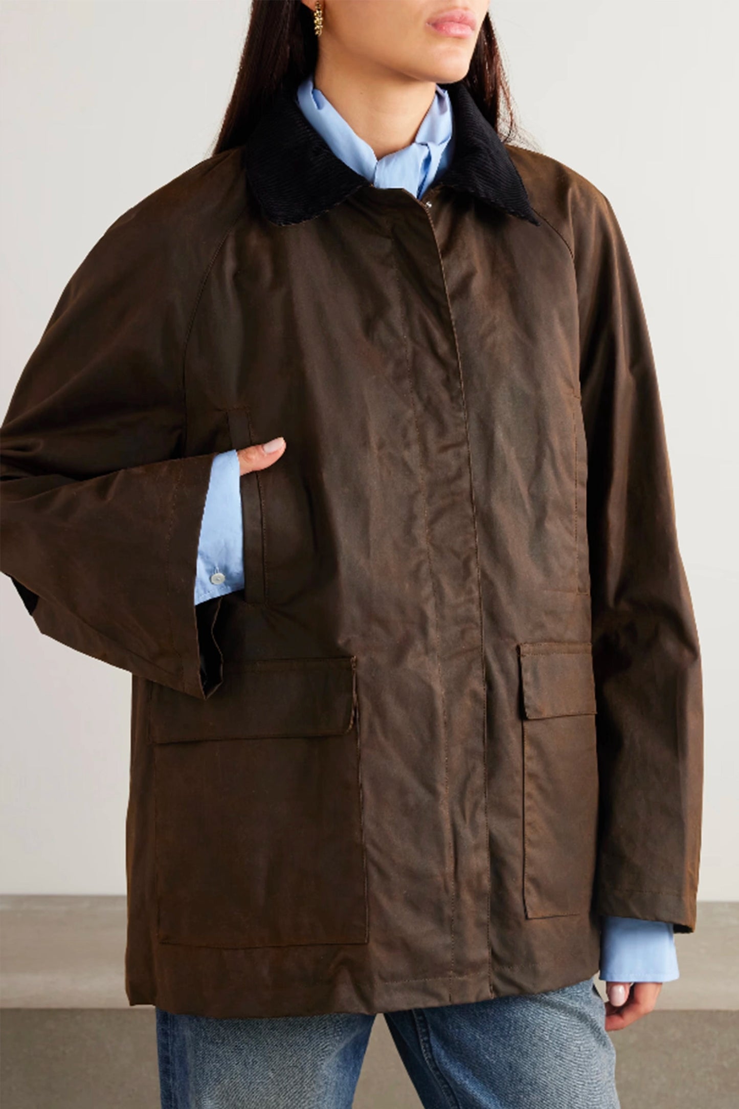 Oversized Corduroy-trimmed Waxed Organic Cotton Jacket