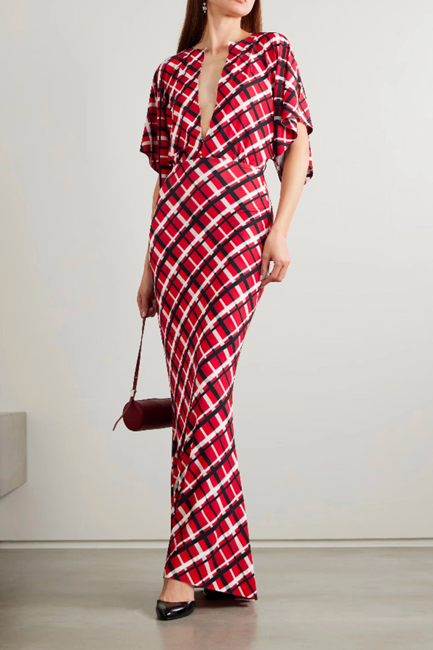 Obie Checked Stretch-jersey Gown