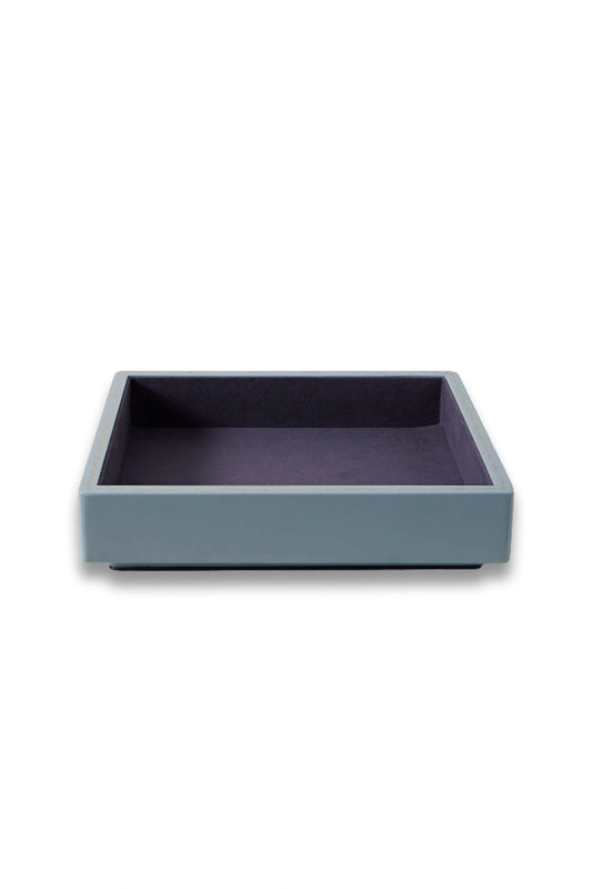 Small Lacquered Wood and Faux Suede Jewelry Tray