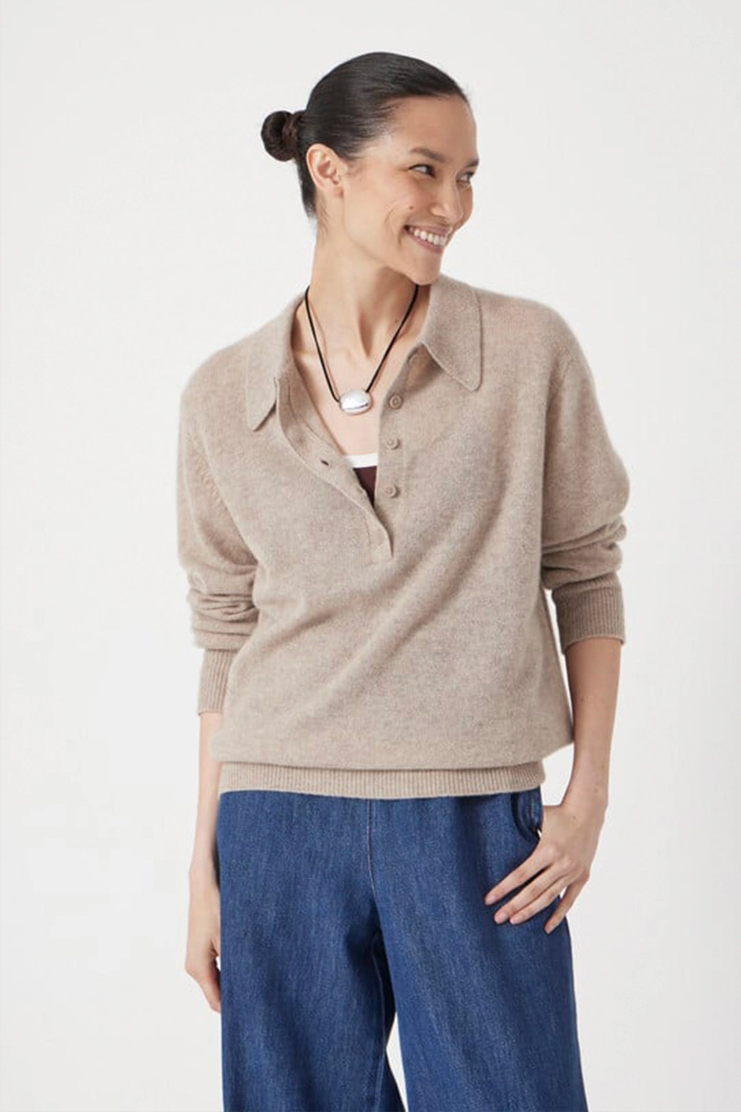 Cashmere Long Sleeve Polo Jumper