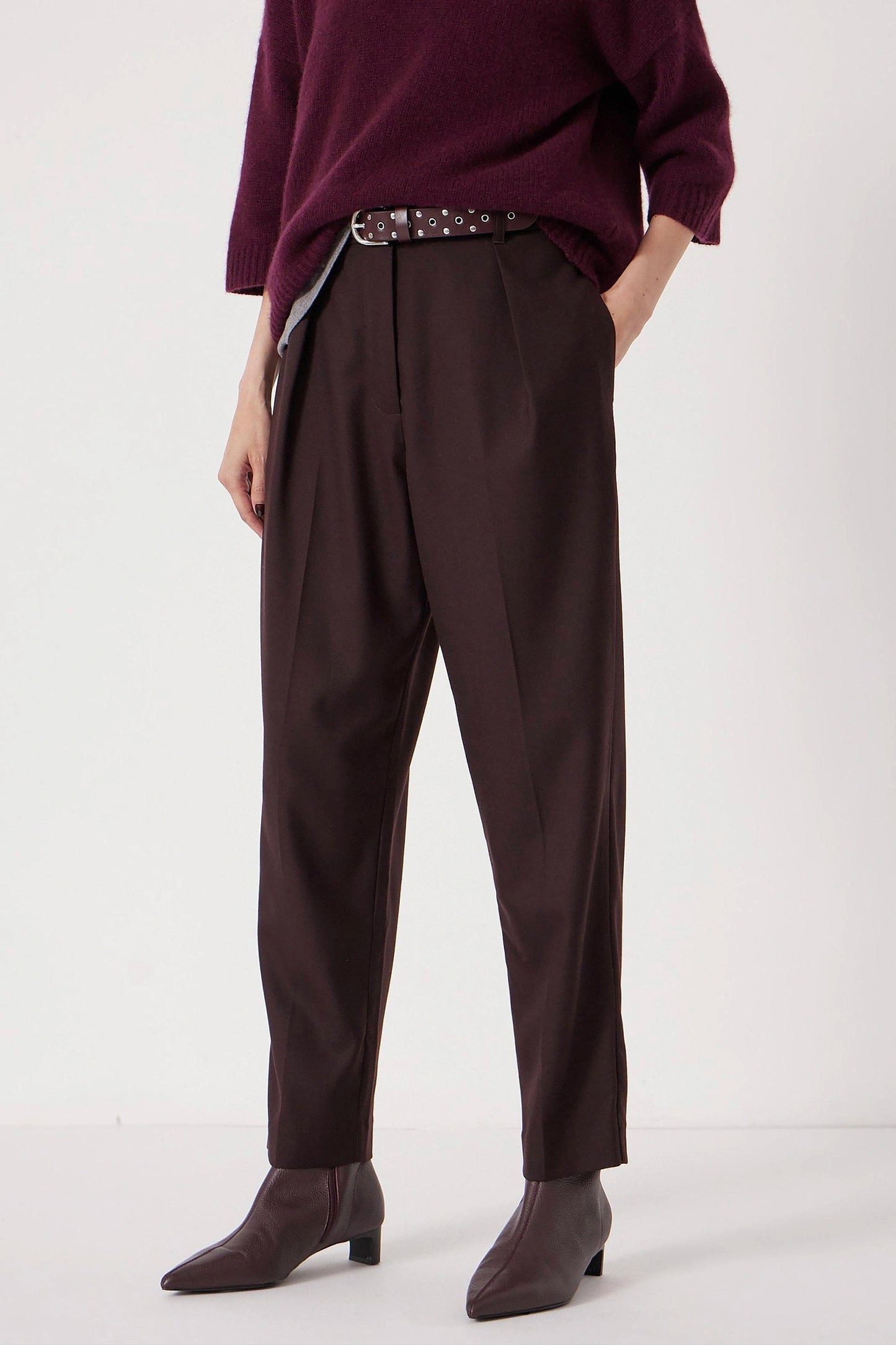 Tapered Leg Wool Blend Trousers