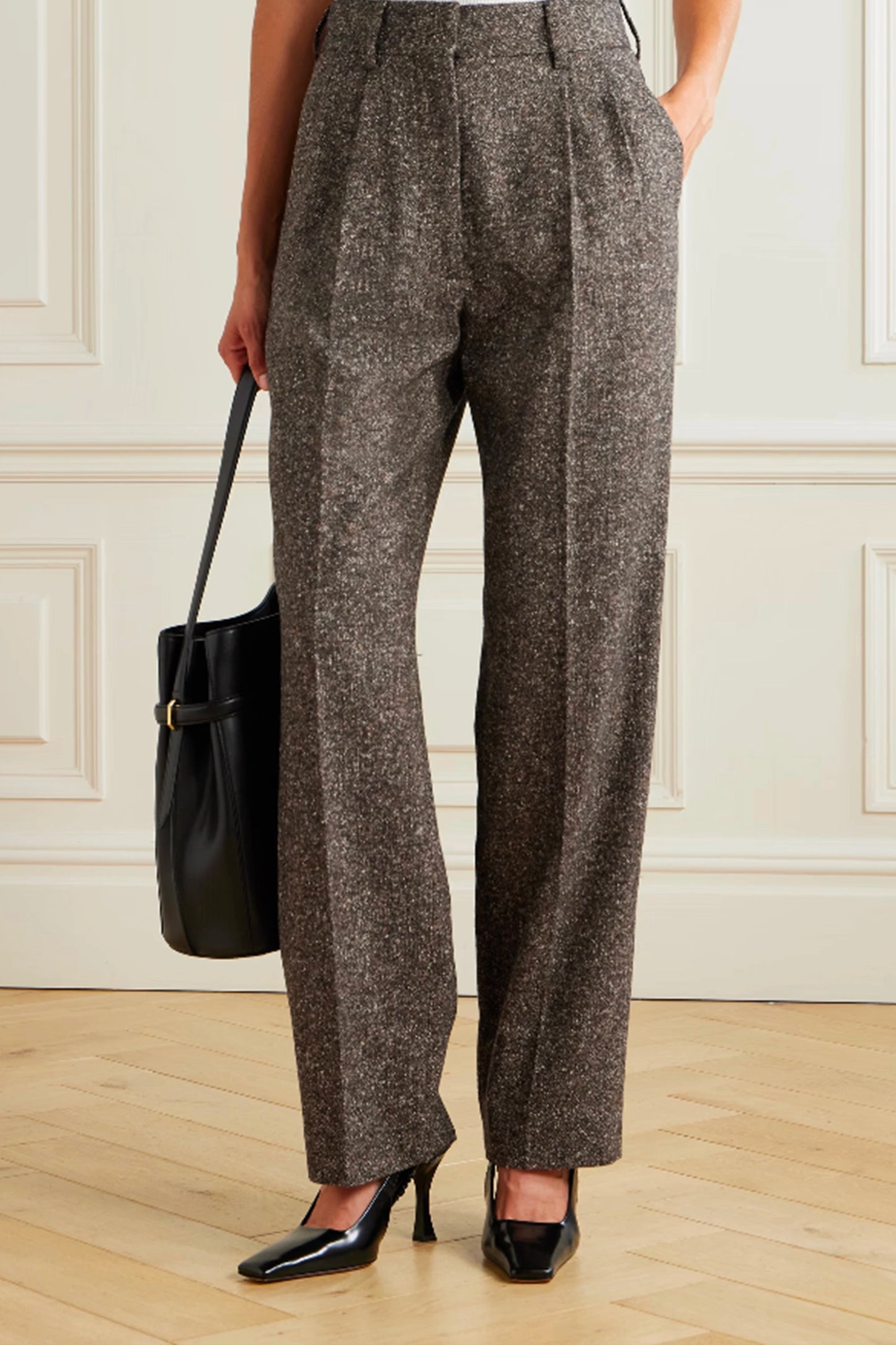 Sarissa Fox Pleated Tweed Straight-leg Pants