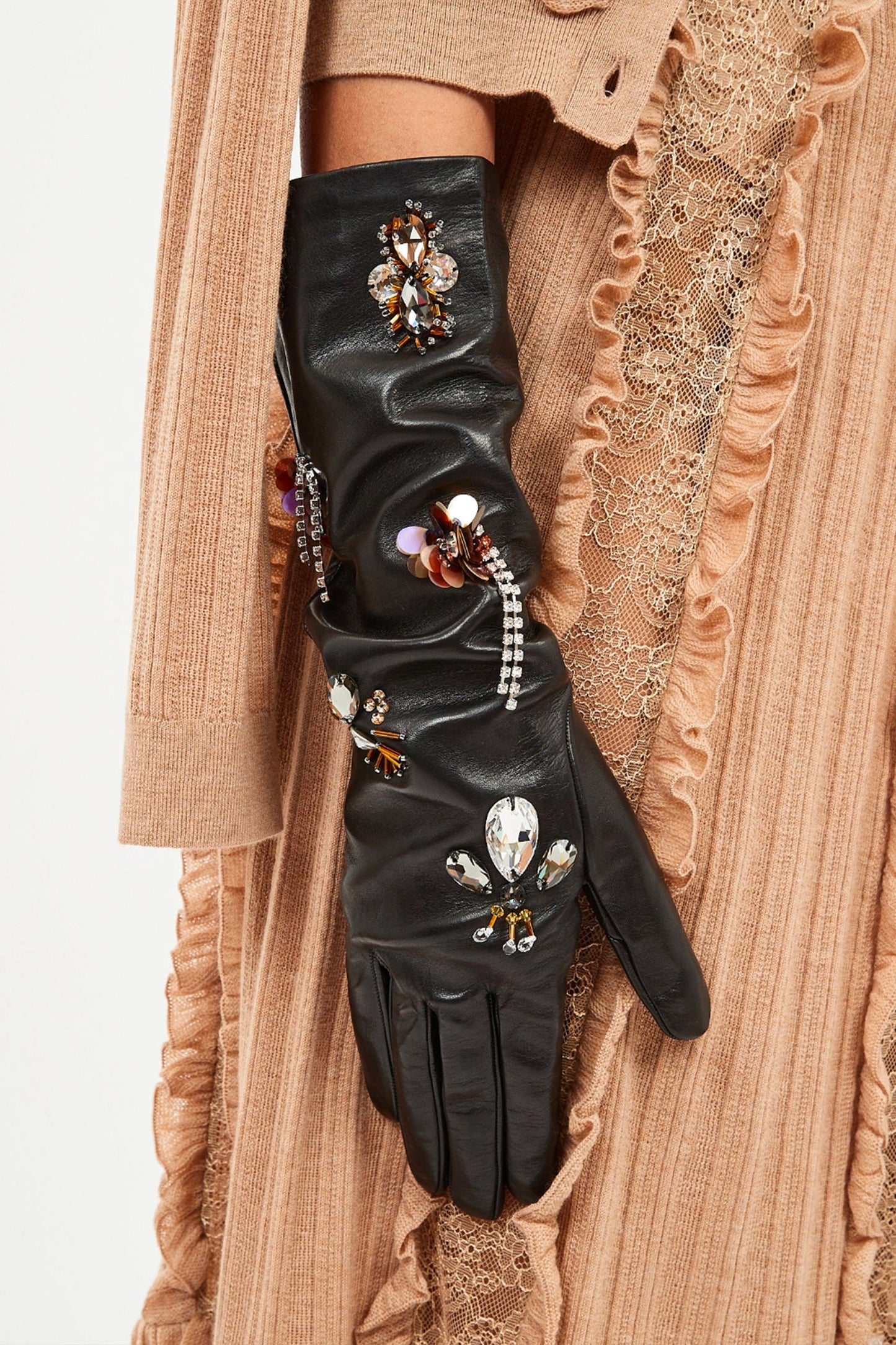 Laetitia Embellished Leather Gloves