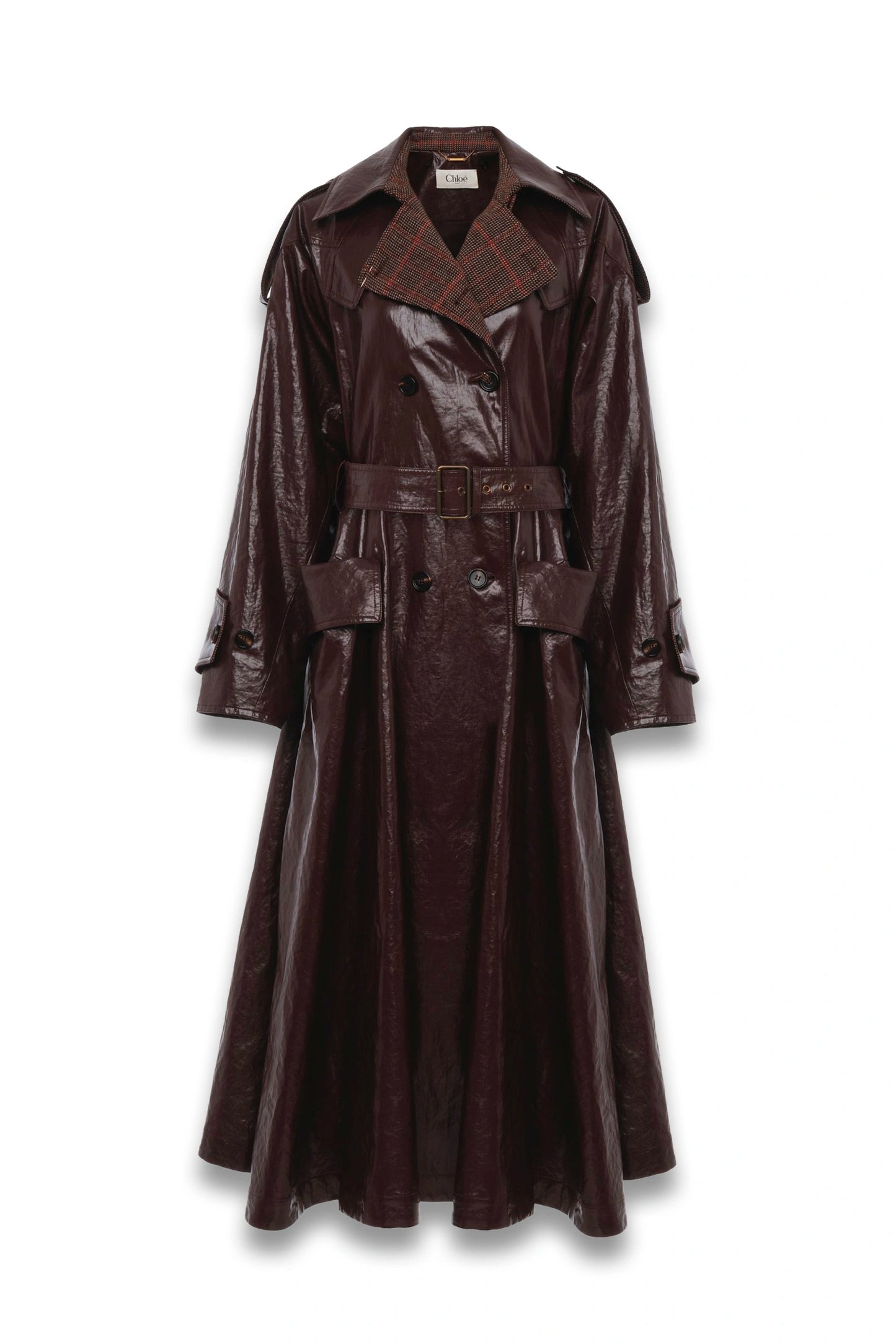 Double-breasted Long Riding Coat in Coated Linen