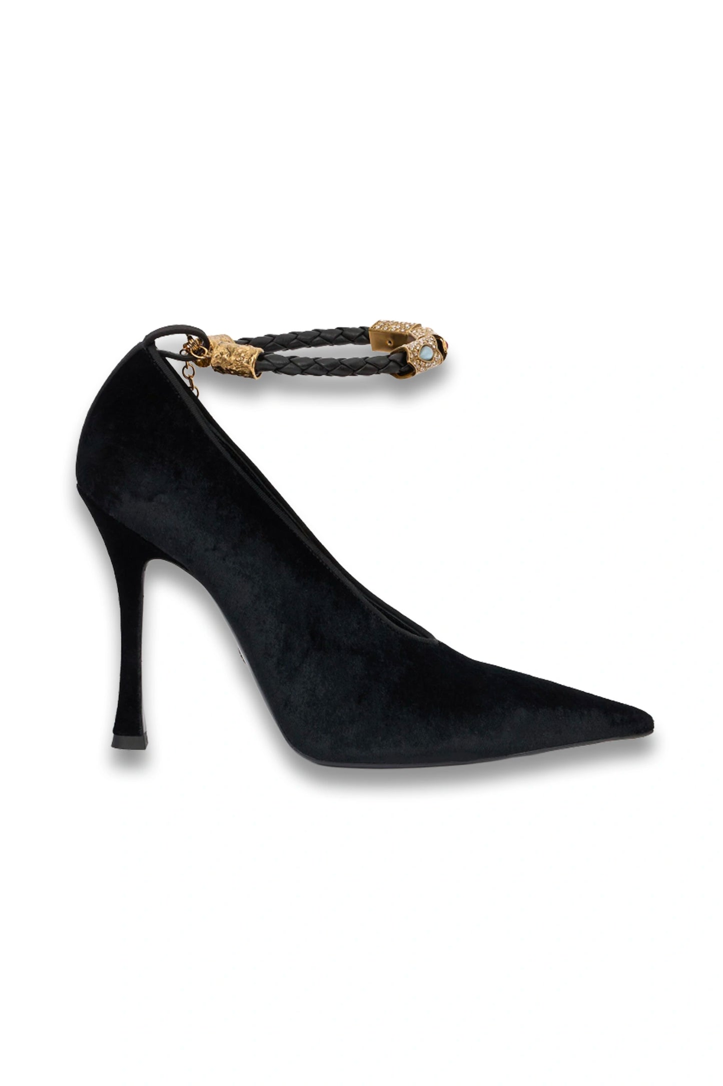 Velvet Stiletto Heels With Jewel Anklet