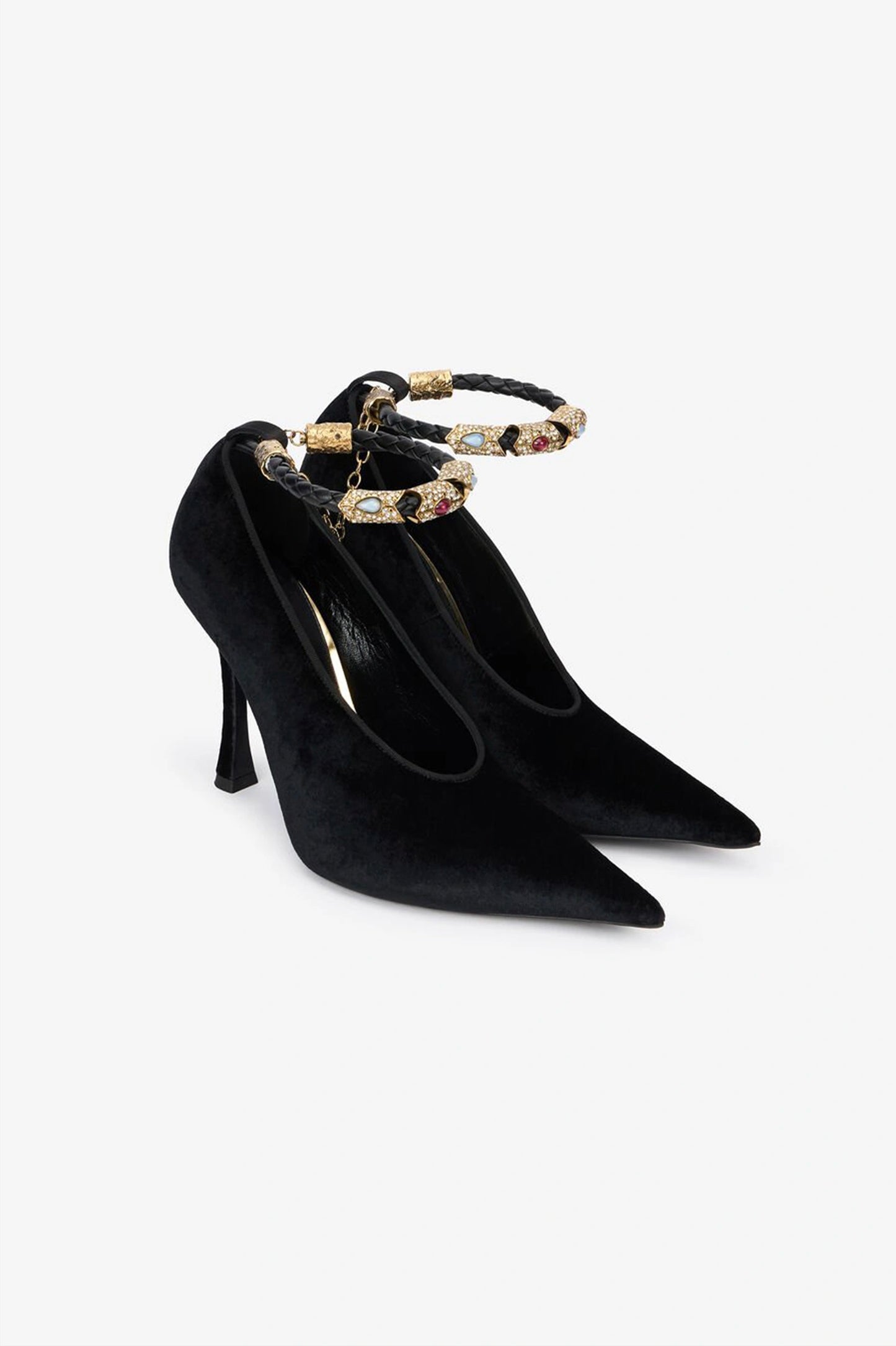 Velvet Stiletto Heels With Jewel Anklet