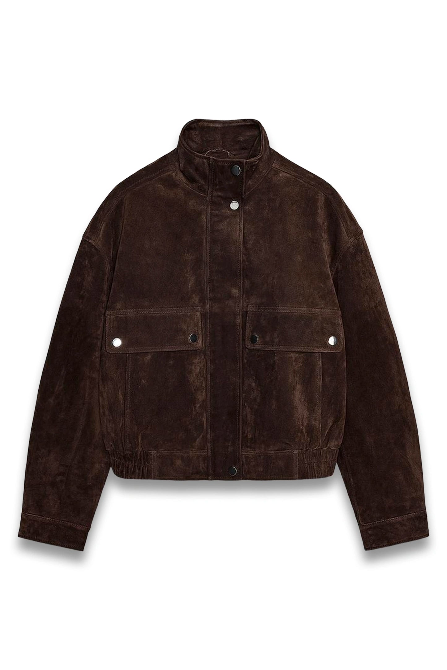 Suede Leather Bomber Jacket with Pockets