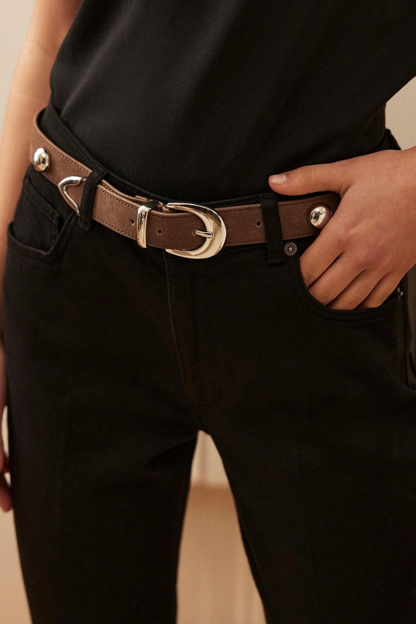 Brown Studded Suede Belt
