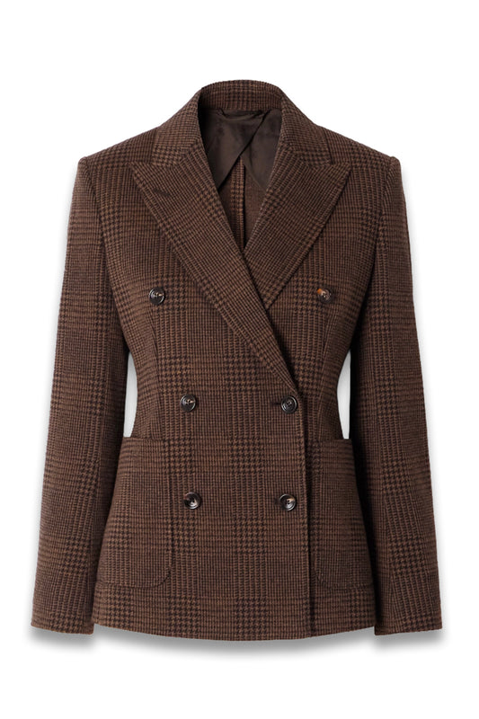 Double-breasted Houndstooth Cotton-blend Blazer
