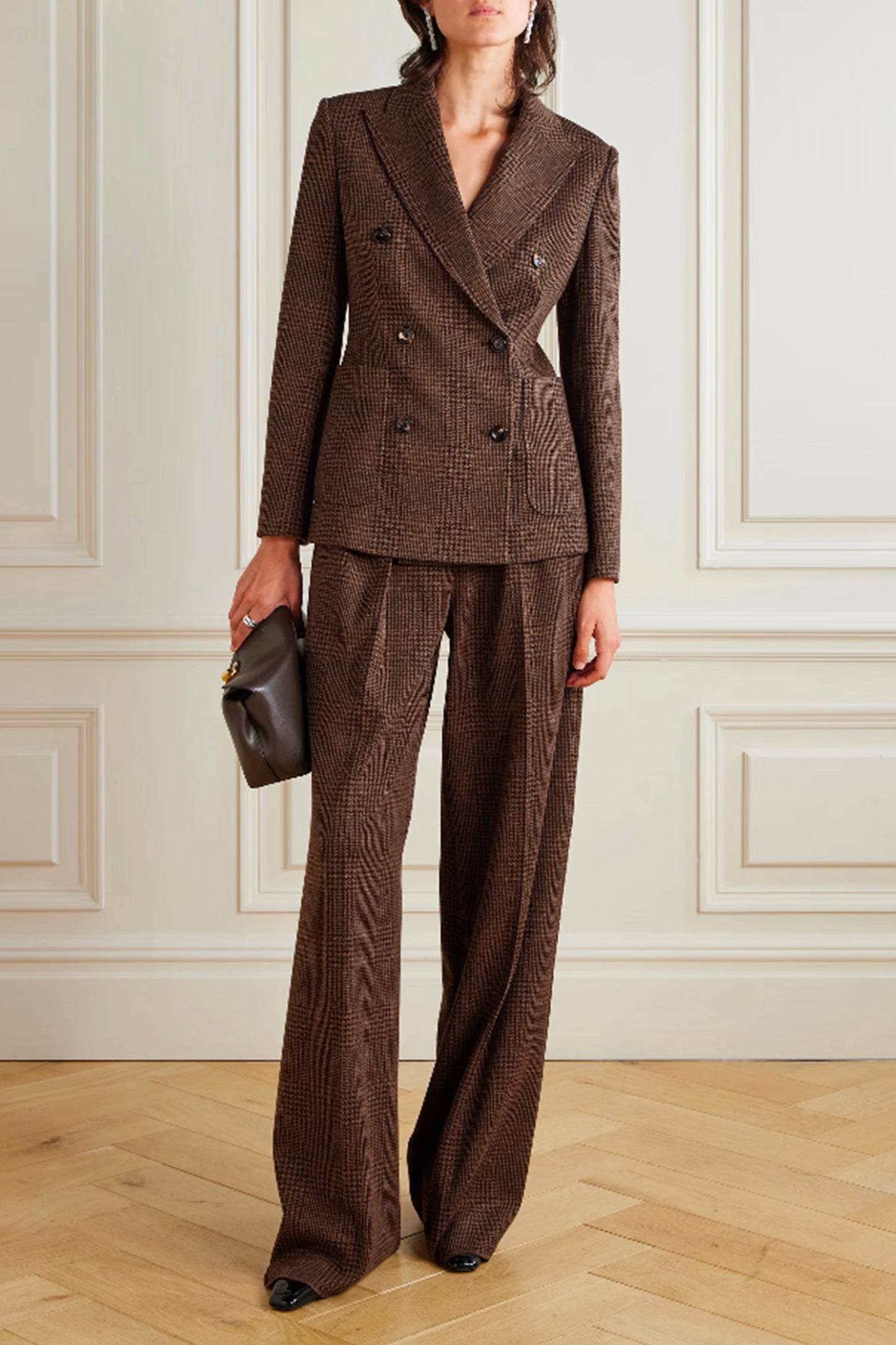 Double-breasted Houndstooth Cotton-blend Blazer