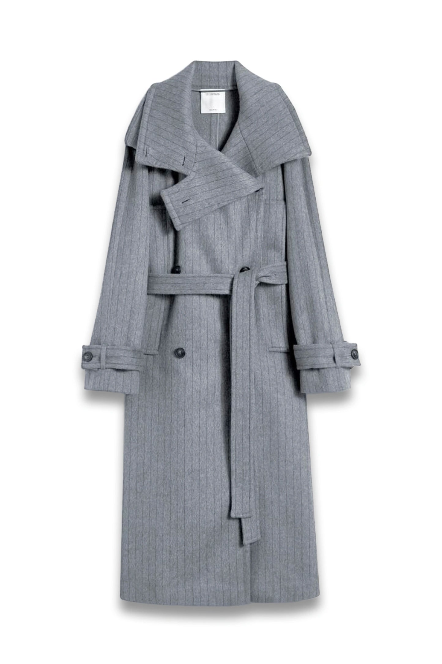 Pinstriped Trench Coat in Pure Wool - Runway - Medium Grey