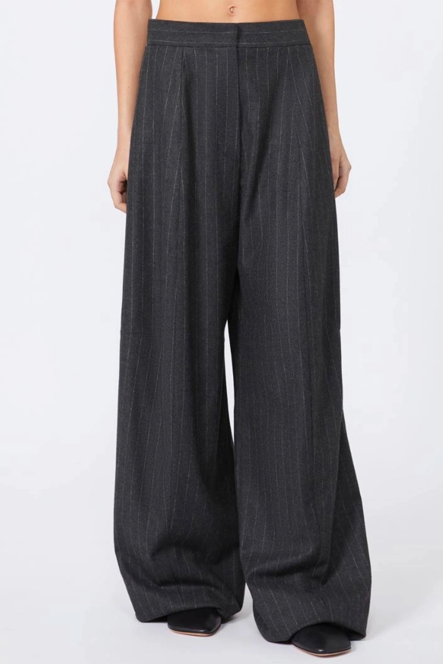 Wide, Wool and Viscose Trousers - Runway - Dark Grey