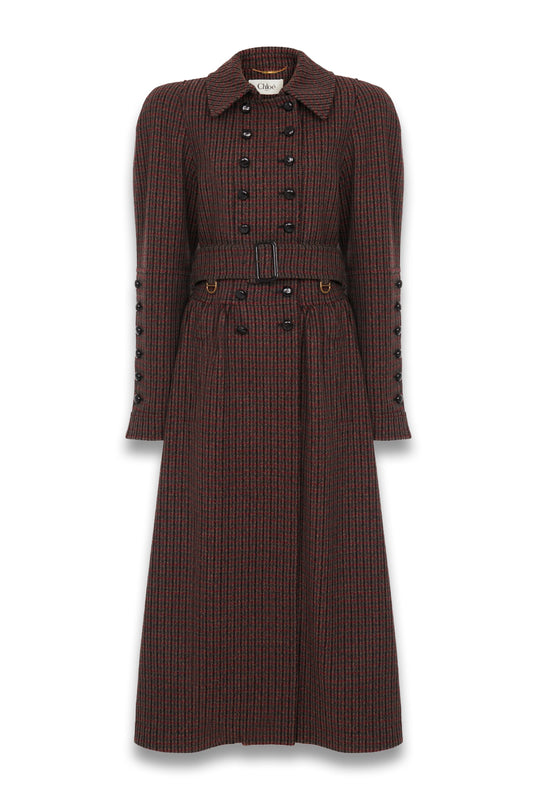 Double-breasted Riding Coat in Houndstooth Wool