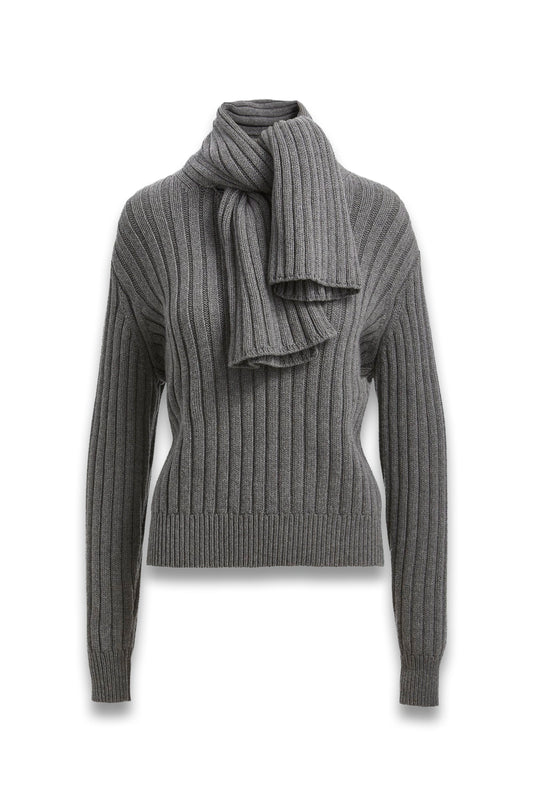 The Ryan Ribbed Scarf Sweater in Heather Grey