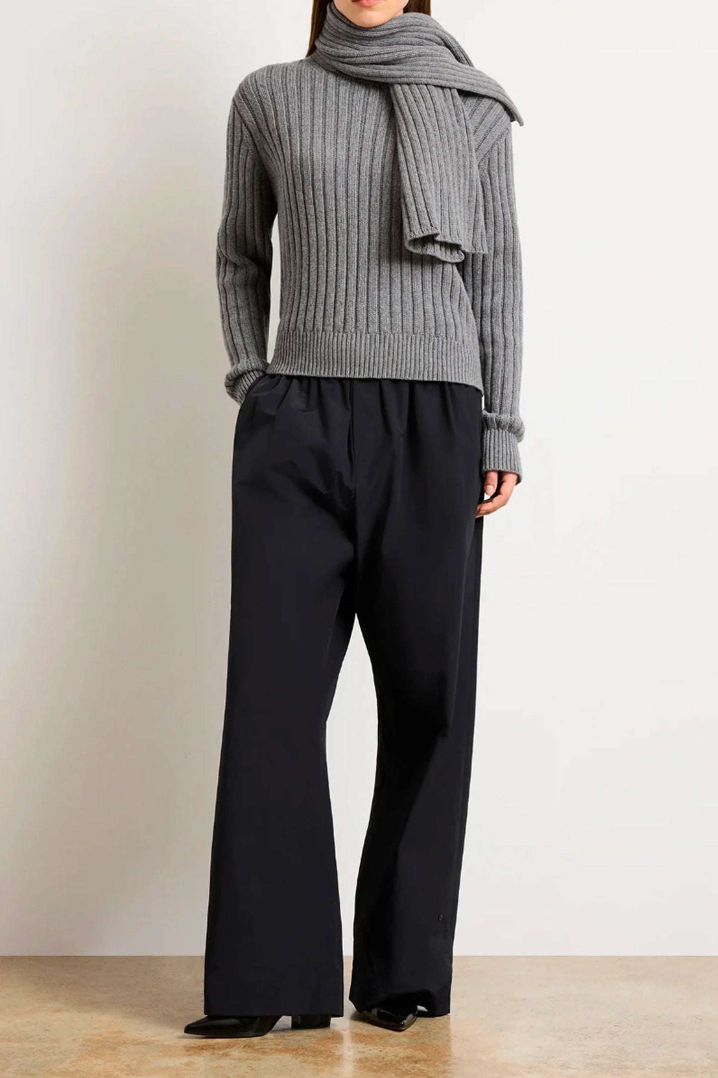 The Ryan Ribbed Scarf Sweater in Heather Grey