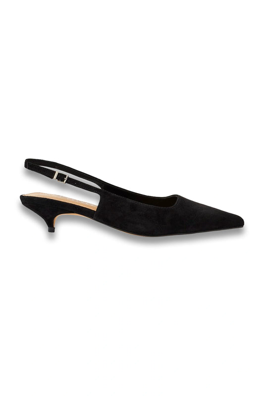 Mila Black Suede Slingback Kitten Heels