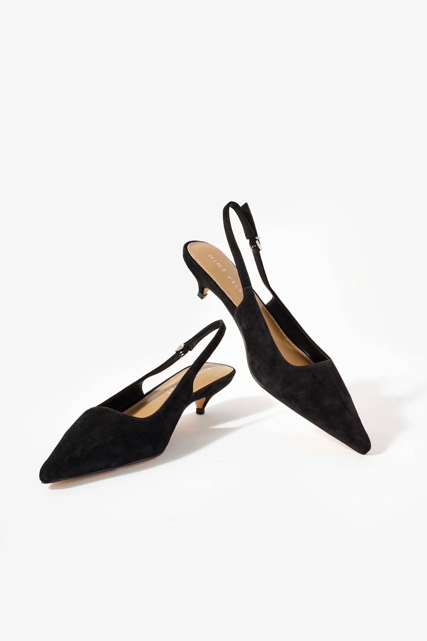 Mila Black Suede Slingback Kitten Heels