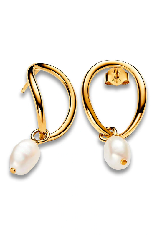 Organically Shaped Circle & Baroque Treated Freshwater Cultured Pearl Earrings 14k Gold Plating