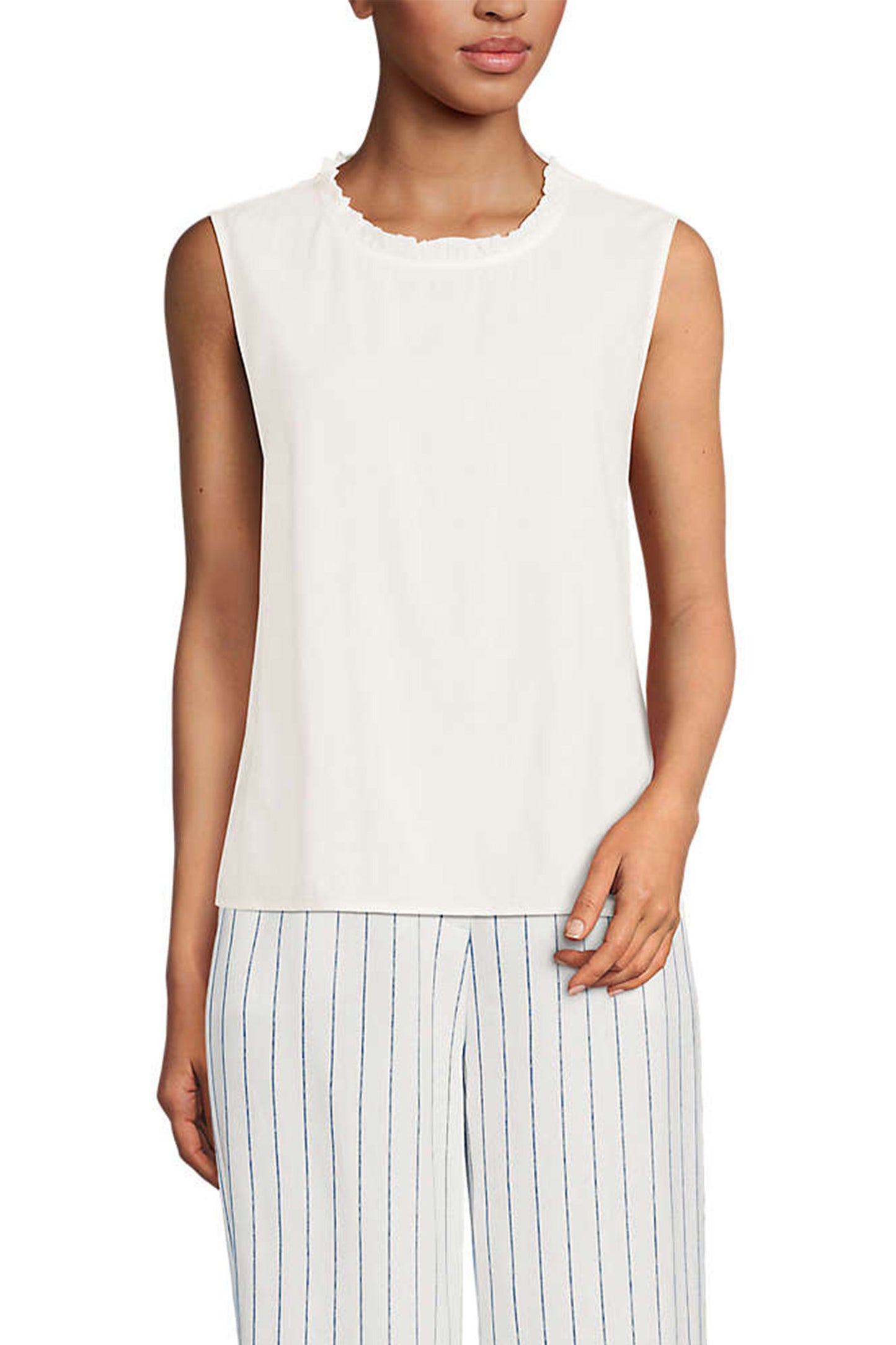 Linen Blend Sleeveless Ruffle Top
