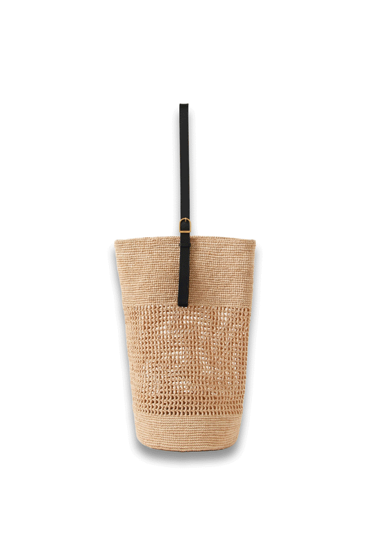 Billie Leather-Trimmed Raffia Bucket Bag