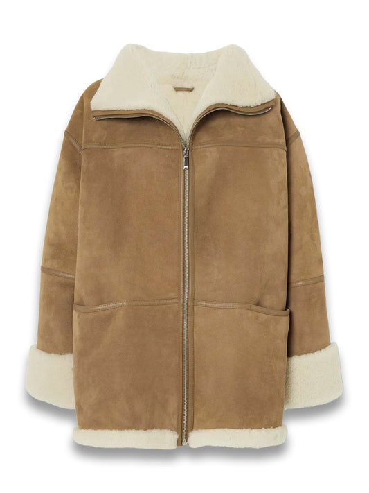 Leather-Trimmed Shearling Jacket
