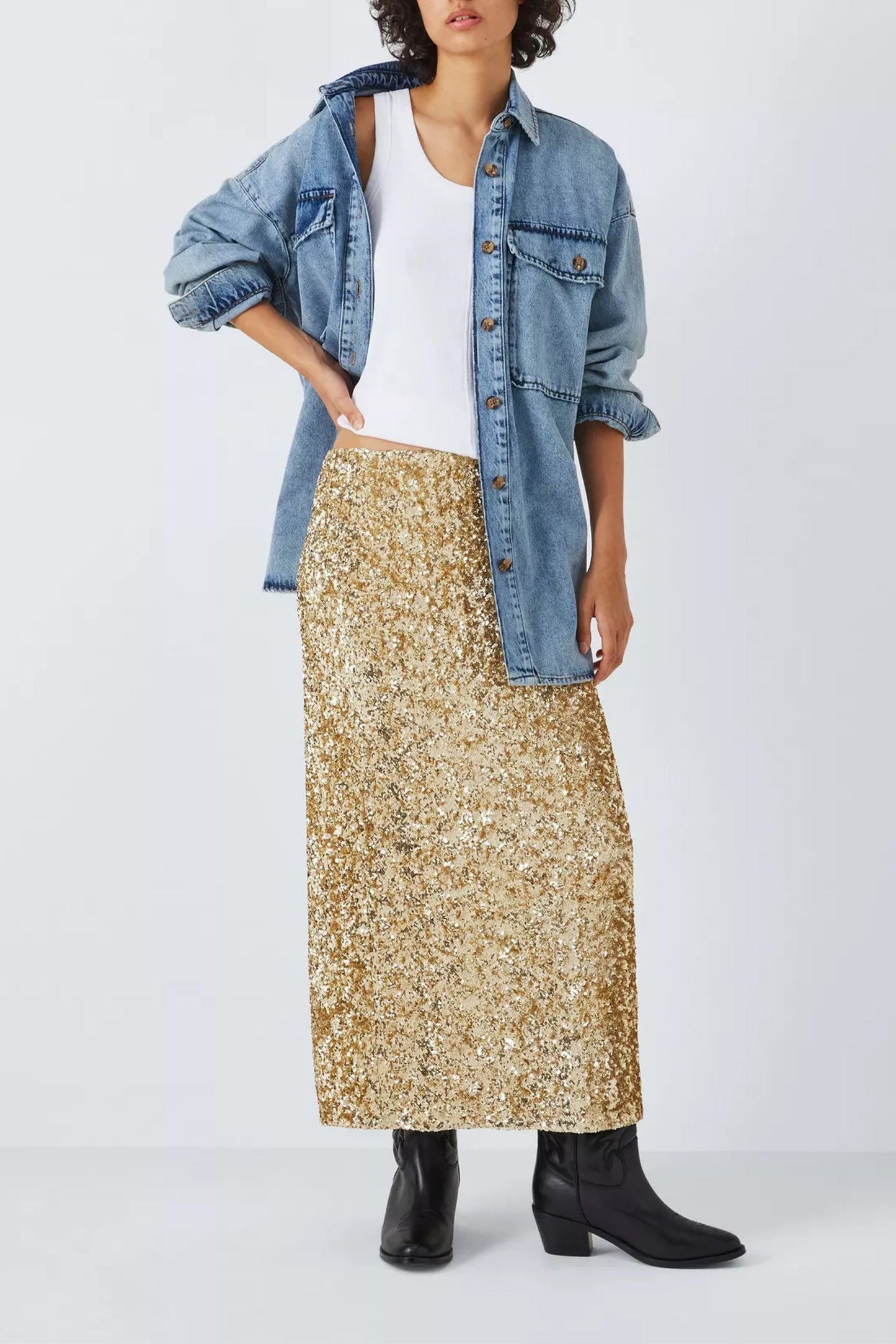 Ophelia Sequin Midi Skirt, Gold