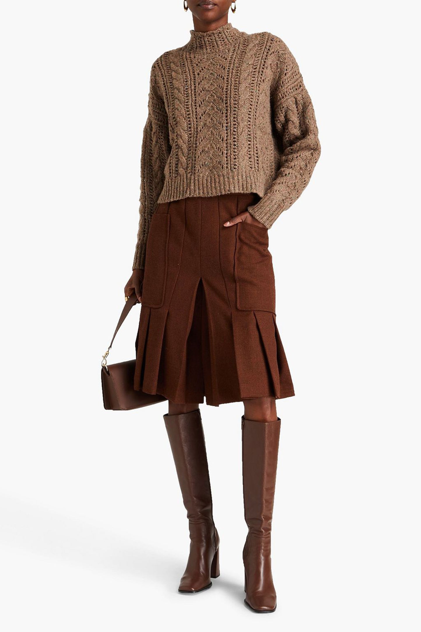 Pointelle-Knit Cashmere Turtleneck Sweater