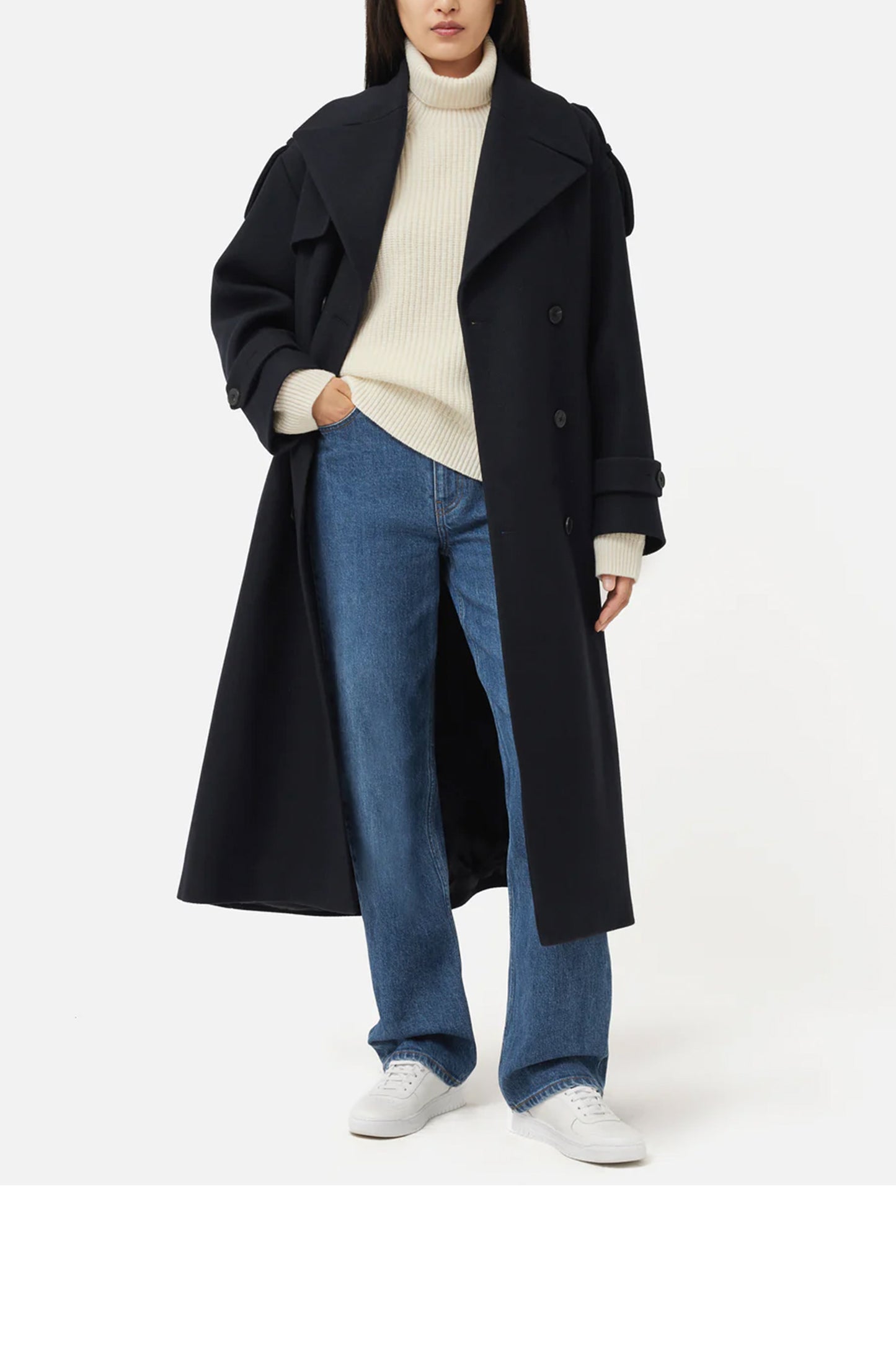 Jigsaw Nelson Italian Twill Wool Blend Trench Coat, Navy