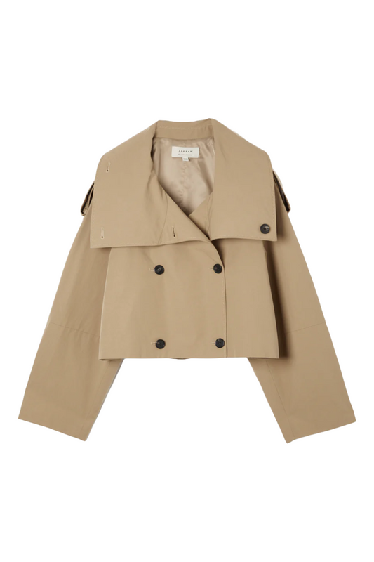 Cropped Cotton Trench Jacket Stone