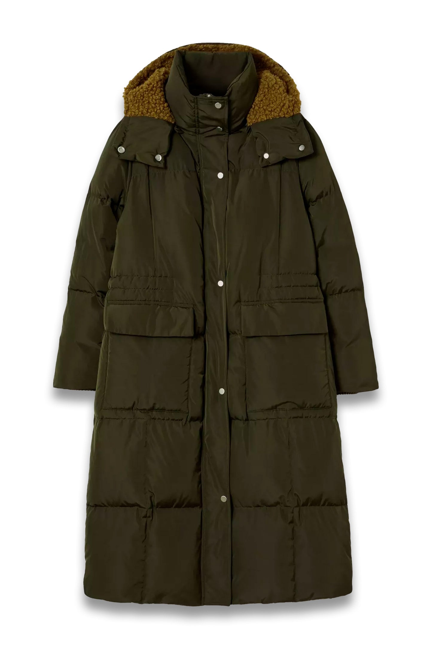 Relaxed Longline Puffer Coat, Dark Kale