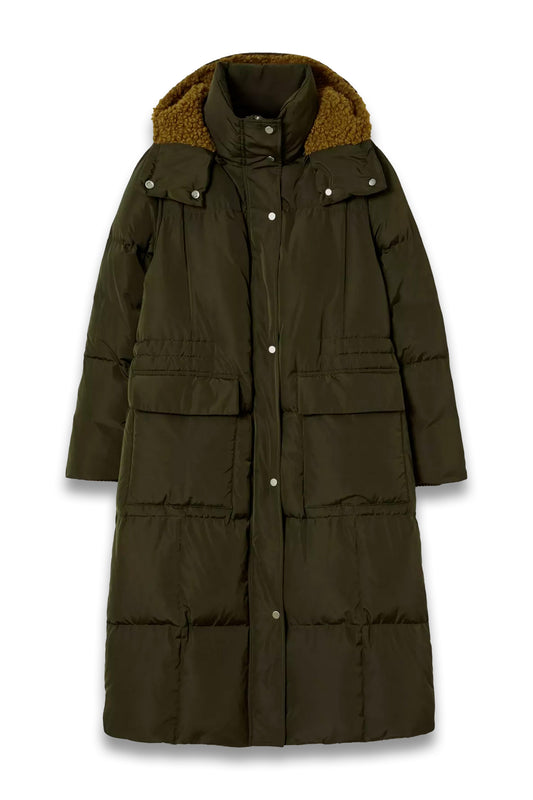 Relaxed Longline Puffer Coat, Dark Kale