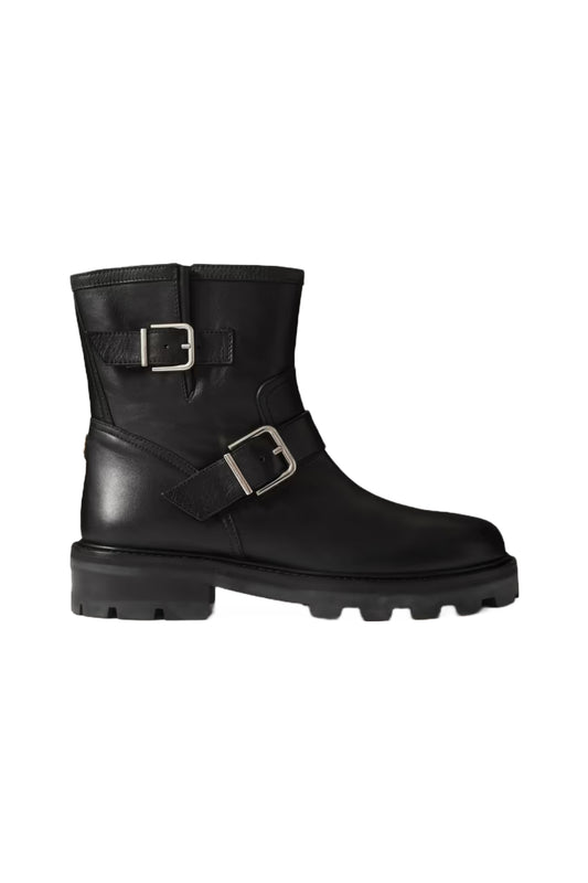 Youth II Buckled Leather Black Ankle Boots