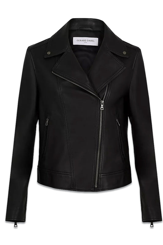 Nadege Leather Biker Jacket, Black
