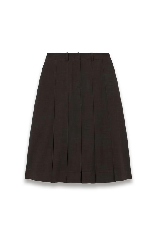 Pleat Detail Wool Blend Midi Skirt